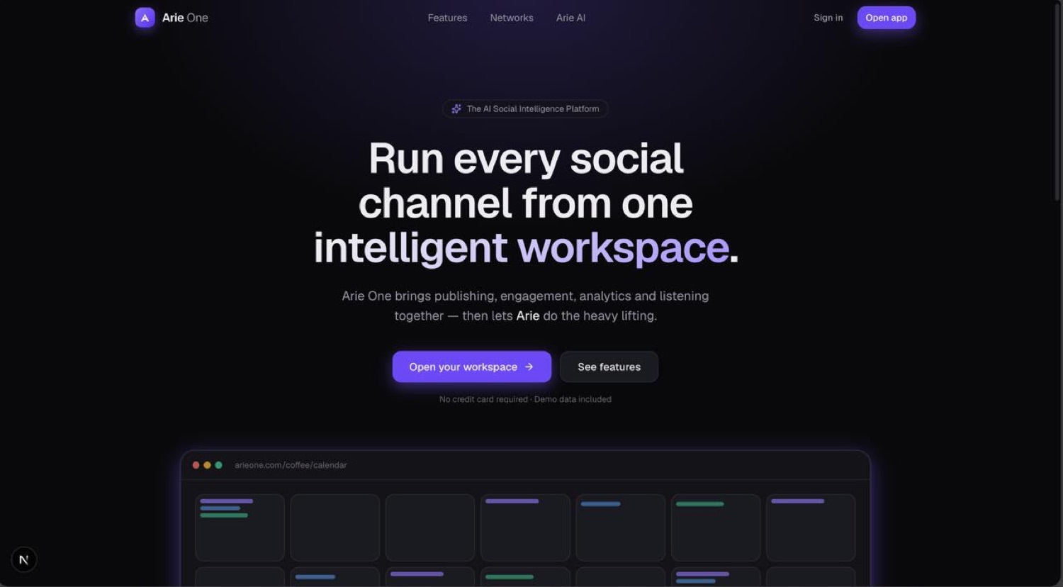 Arie One social media management dashboard