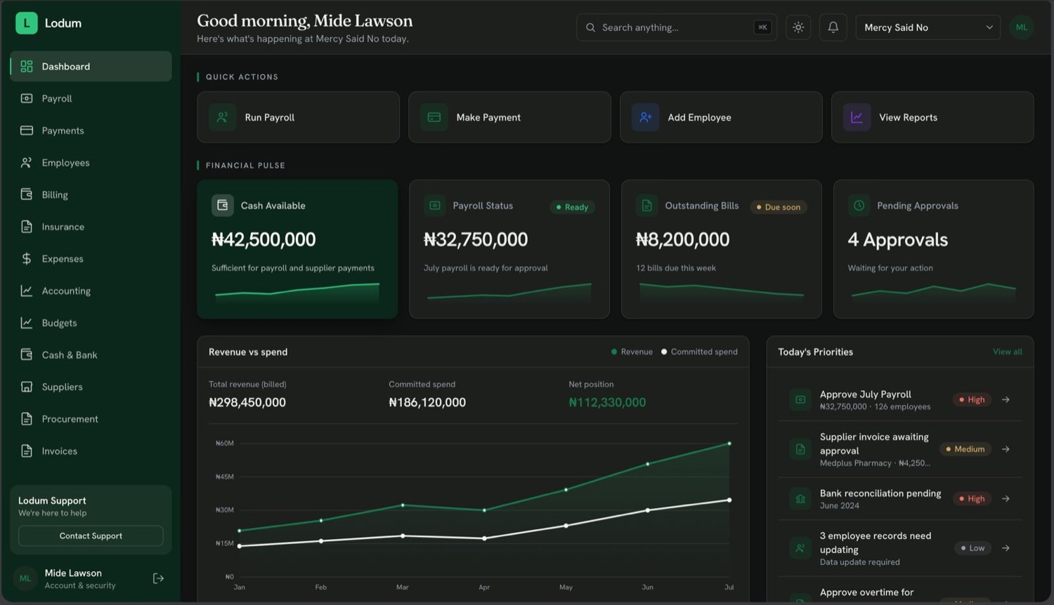 Lodum financial management system interface
